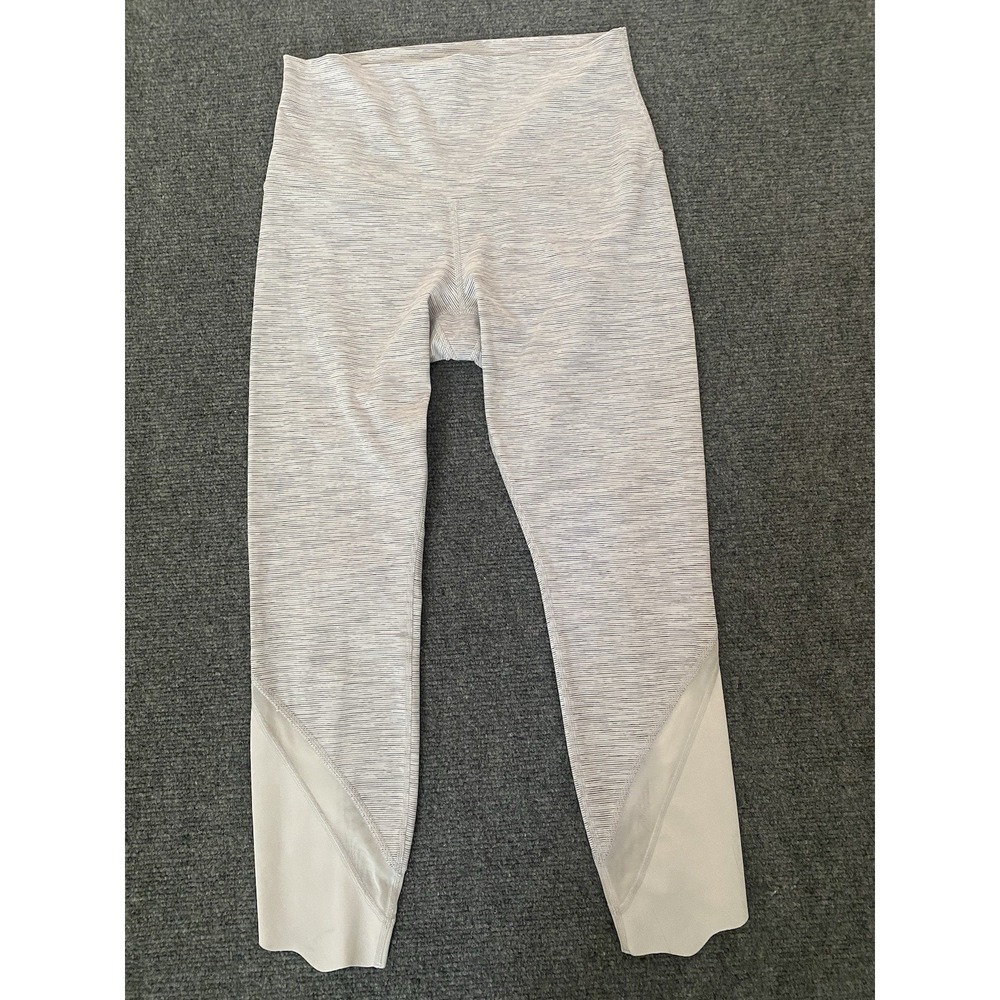Lululemon Leggings Wunder Under Crop Scallop Hem Gray White Stripes No Tag
